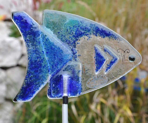 Gartendekoration Gartenstecker Glas Fisch Design Hain -  Fusing Glas und Metall
